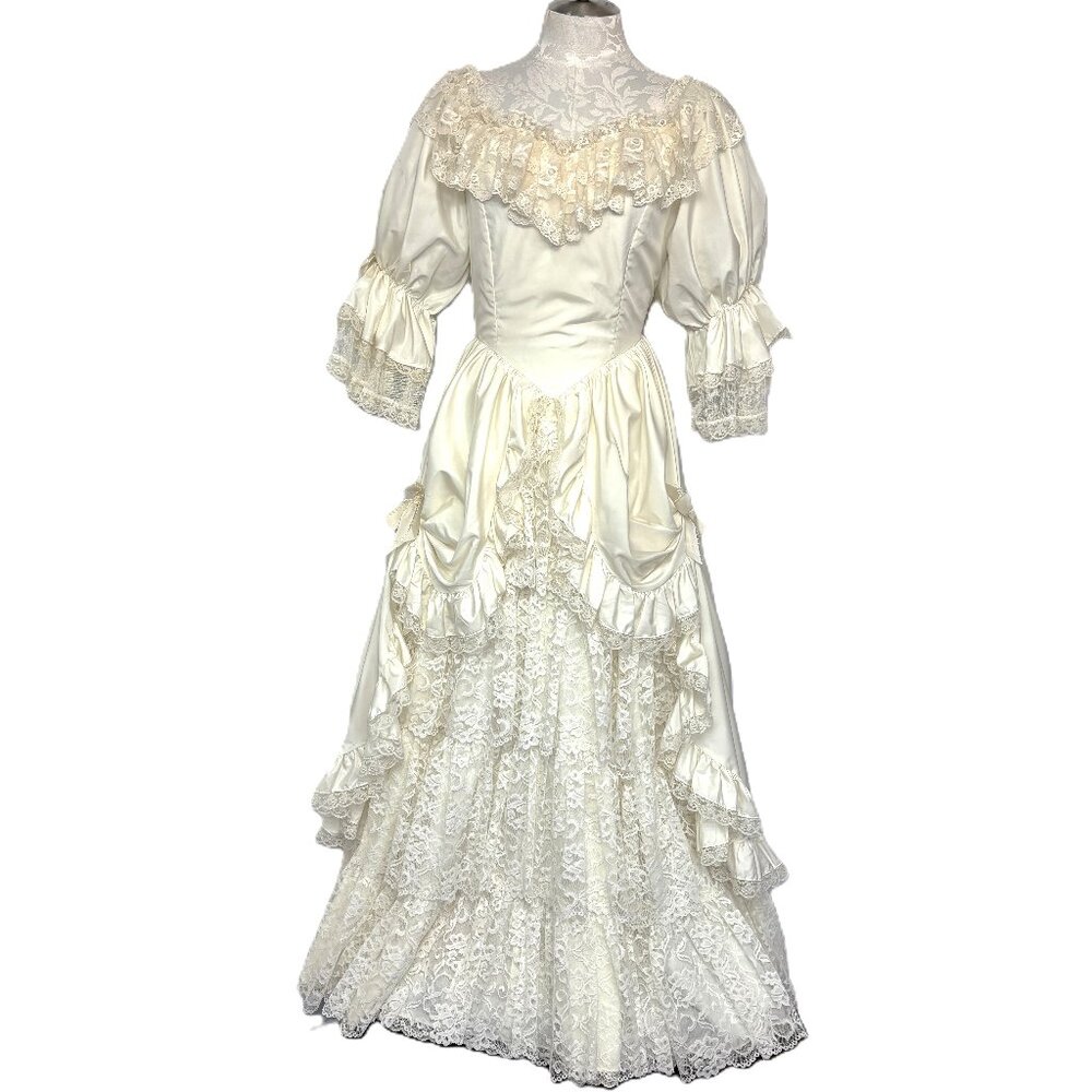 VTG 80's Loralie Formal Evening Off White Dress Rare Vintage Size 14